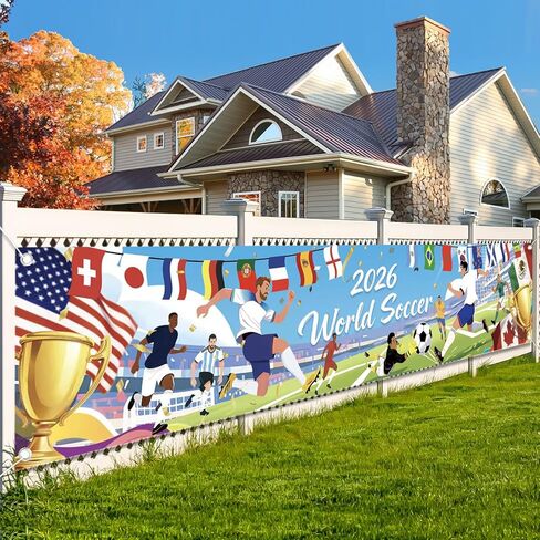 AhfuLife World Cup Soccer 2026 Backdrop Banner Flag, 9.8 x 2ft World Cup Soccer Party Decorations, Fabric Flag Banner Background for Garden Table Wall Indoor Outdoor Home in Saudi Arabia