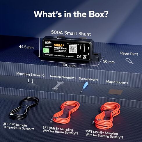 Litime 500A Bluetooth Battery Shunt, Compatible with 8V–120V Lead Acid, LFP, Lithium, AGM Batteries, SOC, Alarm Alerts, History Records, App Monitoring, Ideal for RV/Marine/Off-Grid in Saudi Arabia