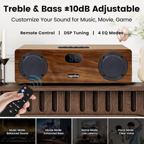 مكبر صوت بلوتوث 2.0 قناة 40 وات، بلوتوث 5.0 مع بصري/محوري/HDMI ARC/AUX/USB، مكبر صوت خشبي ضبط DSP يدعم MP3/WAV، صوت ستيريو للمنزل/الداخلي in Kuwait