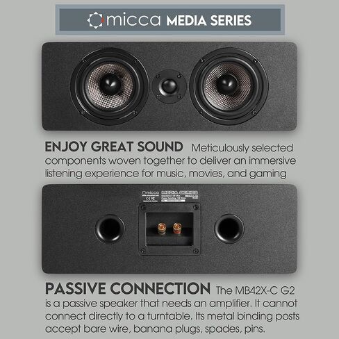 Micca MB42X-C G2 Center Channel Speaker for Home Theater Surround Sound, 2-Way Passive Speaker (Black, Each) (Renewed) in Saudi Arabia
