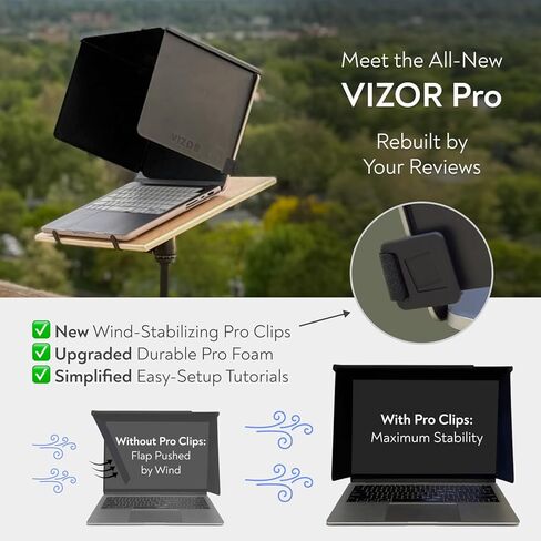 واقي الشمس للكمبيوتر المحمول VIZOR Pro | القضاء على وهج الشاشة | مقاس واحد يناسب جميع أجهزة الكمبيوتر المحمولة | مشابك احترافية جديدة مقاومة للرياح in Kuwait
