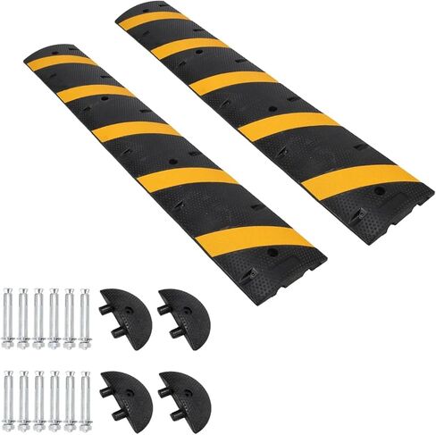 7FT Rubber Speed Bump 2 Pack, 84 Inch Heavy Duty Speed Bumps with End Caps, 25,000lbs Capacity, Ideal for Driveway, Parking Lot, Residential Street, Asphalt, Concrete, Gravel, Low Car Safe Speed Hump in Kuwait