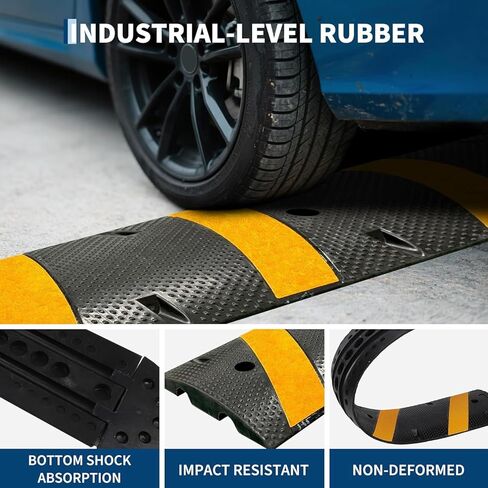 7FT Rubber Speed Bump 2 Pack, 84 Inch Heavy Duty Speed Bumps with End Caps, 25,000lbs Capacity, Ideal for Driveway, Parking Lot, Residential Street, Asphalt, Concrete, Gravel, Low Car Safe Speed Hump in Kuwait