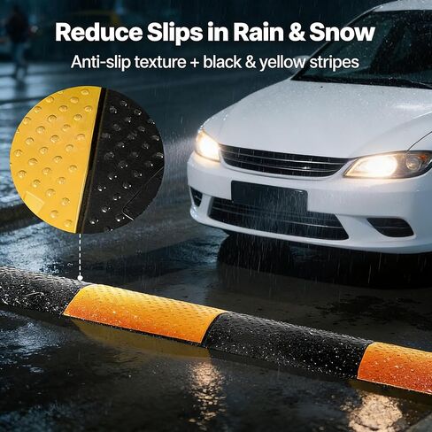 7FT Rubber Speed Bump 2 Pack, 84 Inch Heavy Duty Speed Bumps with End Caps, 25,000lbs Capacity, Ideal for Driveway, Parking Lot, Residential Street, Asphalt, Concrete, Gravel, Low Car Safe Speed Hump in Kuwait