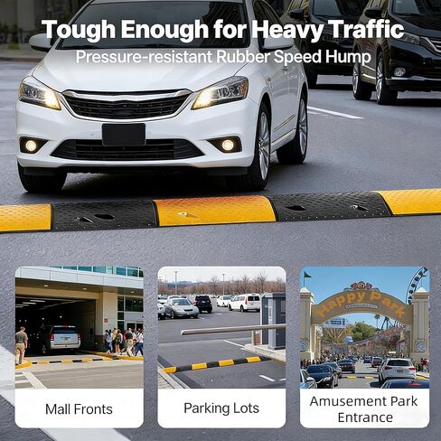 7FT Rubber Speed Bump 2 Pack, 84 Inch Heavy Duty Speed Bumps with End Caps, 25,000lbs Capacity, Ideal for Driveway, Parking Lot, Residential Street, Asphalt, Concrete, Gravel, Low Car Safe Speed Hump in Kuwait