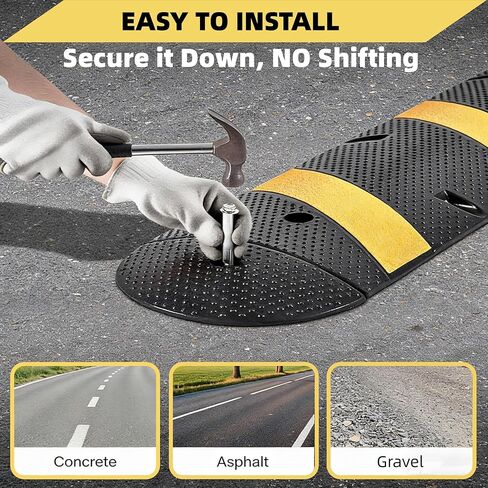 7FT Rubber Speed Bump 2 Pack, 84 Inch Heavy Duty Speed Bumps with End Caps, 25,000lbs Capacity, Ideal for Driveway, Parking Lot, Residential Street, Asphalt, Concrete, Gravel, Low Car Safe Speed Hump in Kuwait