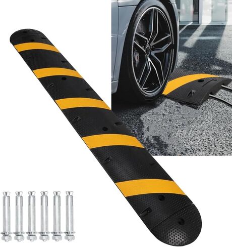 7FT Rubber Speed Bump 2 Pack, 84 Inch Heavy Duty Speed Bumps with End Caps, 25,000lbs Capacity, Ideal for Driveway, Parking Lot, Residential Street, Asphalt, Concrete, Gravel, Low Car Safe Speed Hump in Kuwait