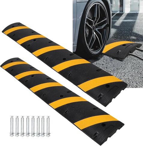 7FT Rubber Speed Bump 2 Pack, 84 Inch Heavy Duty Speed Bumps with End Caps, 25,000lbs Capacity, Ideal for Driveway, Parking Lot, Residential Street, Asphalt, Concrete, Gravel, Low Car Safe Speed Hump in Kuwait