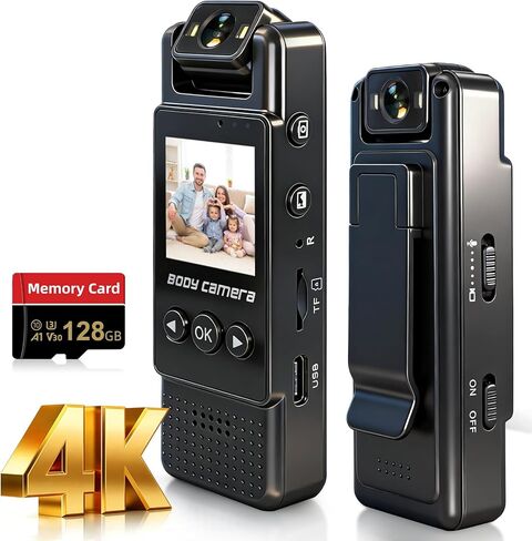 4k Mini Body Camera with Audio and Video Recording, 128GB Wearable Camera with 180° Rotating Lens, Chest Camera with Night Vision & 6-Hour Battery Life for Travel, Cycling, Work Security in Saudi Arabia