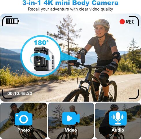 4k Mini Body Camera with Audio and Video Recording, 128GB Wearable Camera with 180° Rotating Lens, Chest Camera with Night Vision & 6-Hour Battery Life for Travel, Cycling, Work Security in Saudi Arabia