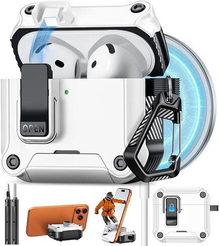 Pohgelan متوافق مع حافظة AirPods Pro 3 مع قفل، قفل تلقائي مغناطيسي مع مجموعة تنظيف، متوافق مع غطاء Magsafe (أسود، AirPods Pro 3rd (2025)) in Kuwait