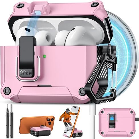 Pohgelan Compatible with AirPods Pro 3 Case with Lock,Magnetic Automatic Lock with Cleaning Kit,Compatible with Magsafe Cover (Black, AirPods Pro 3rd (2025)) in Saudi Arabia