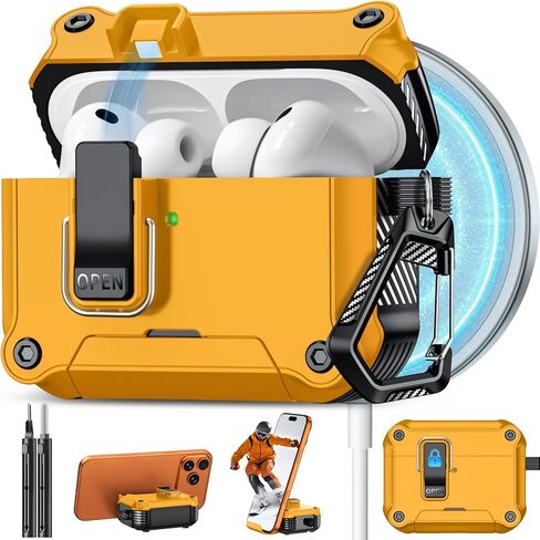 Pohgelan Compatible with AirPods Pro 3 Case with Lock,Magnetic Automatic Lock with Cleaning Kit,Compatible with Magsafe Cover (Black, AirPods Pro 3rd (2025)) in Saudi Arabia