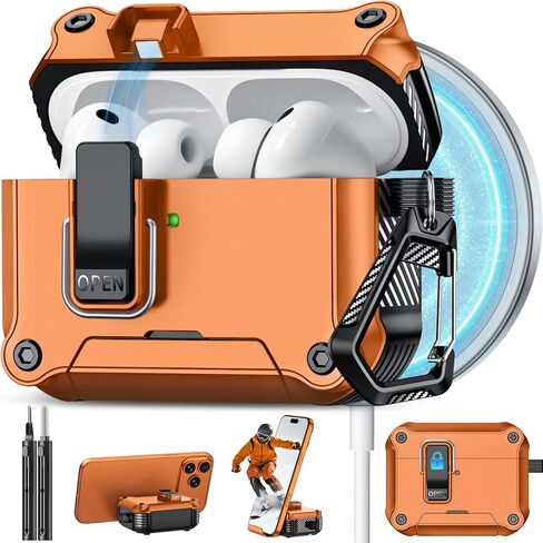 Pohgelan Compatible with AirPods Pro 3 Case with Lock,Magnetic Automatic Lock with Cleaning Kit,Compatible with Magsafe Cover (Black, AirPods Pro 3rd (2025)) in Saudi Arabia