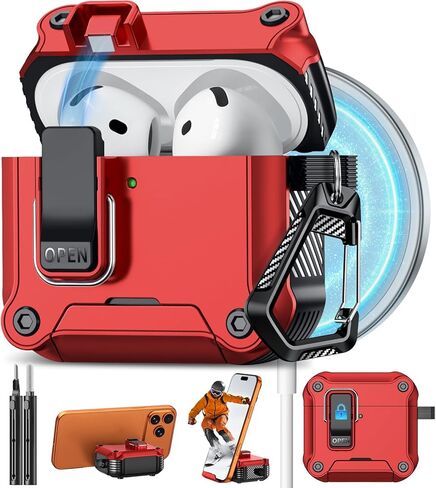 Pohgelan Compatible with AirPods Pro 3 Case with Lock,Magnetic Automatic Lock with Cleaning Kit,Compatible with Magsafe Cover (Black, AirPods Pro 3rd (2025)) in Saudi Arabia