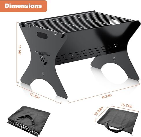 Camping Campfire Grill, 16"Lx12"D Portable Folding Charcoal Grills, Backpacking BBQ Grill with Carry Bag, Outdoor Fire pit for Camping, Picnic, Bonfire, Patio, Backyard in Saudi Arabia