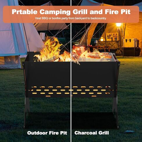 Camping Campfire Grill, 16"Lx12"D Portable Folding Charcoal Grills, Backpacking BBQ Grill with Carry Bag, Outdoor Fire pit for Camping, Picnic, Bonfire, Patio, Backyard in Saudi Arabia