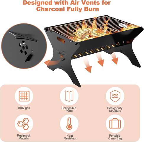 Camping Campfire Grill, 16"Lx12"D Portable Folding Charcoal Grills, Backpacking BBQ Grill with Carry Bag, Outdoor Fire pit for Camping, Picnic, Bonfire, Patio, Backyard in Saudi Arabia