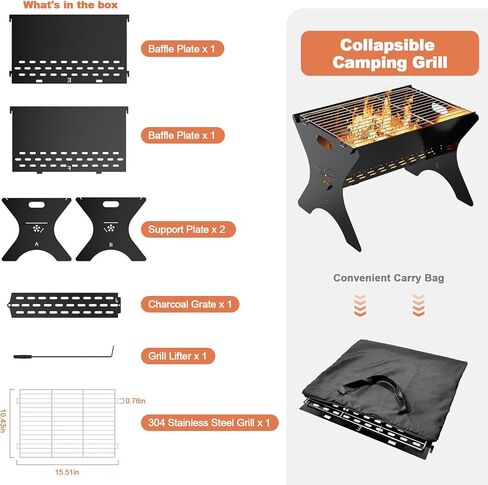 Camping Campfire Grill, 16"Lx12"D Portable Folding Charcoal Grills, Backpacking BBQ Grill with Carry Bag, Outdoor Fire pit for Camping, Picnic, Bonfire, Patio, Backyard in Saudi Arabia