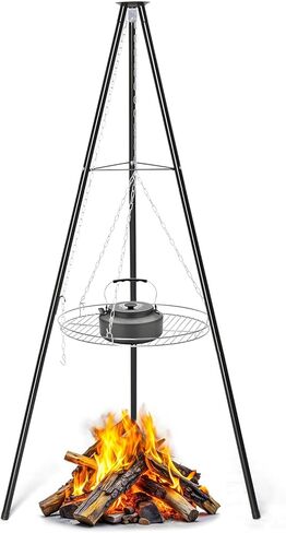 Outvita Campfire Tripod Grill, Adjustable Height BBQ Grill Grate Stainless Steel for Outdoor Camping BBQ, Black in Saudi Arabia