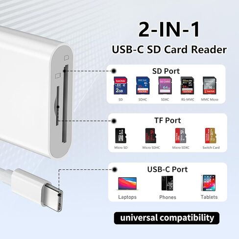 قارئ بطاقة SD لجهاز iPhone 15/16/17، قارئ بطاقة Sd USB C، قارئ بطاقة Micro Sd لجهاز iPad، قارئ بطاقة USB C Sd لجهاز iPad، التوصيل والتشغيل لا يتطلب تطبيق، محول للكاميرا الرقمية إلى الهاتف in Kuwait