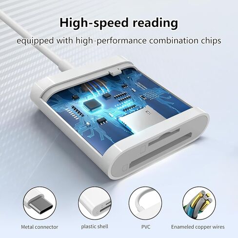 قارئ بطاقة SD لجهاز iPhone 15/16/17، قارئ بطاقة Sd USB C، قارئ بطاقة Micro Sd لجهاز iPad، قارئ بطاقة USB C Sd لجهاز iPad، التوصيل والتشغيل لا يتطلب تطبيق، محول للكاميرا الرقمية إلى الهاتف in Kuwait