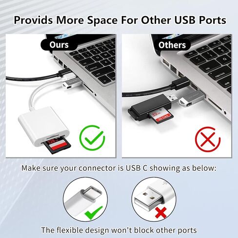 قارئ بطاقة SD لجهاز iPhone 15/16/17، قارئ بطاقة Sd USB C، قارئ بطاقة Micro Sd لجهاز iPad، قارئ بطاقة USB C Sd لجهاز iPad، التوصيل والتشغيل لا يتطلب تطبيق، محول للكاميرا الرقمية إلى الهاتف in Kuwait