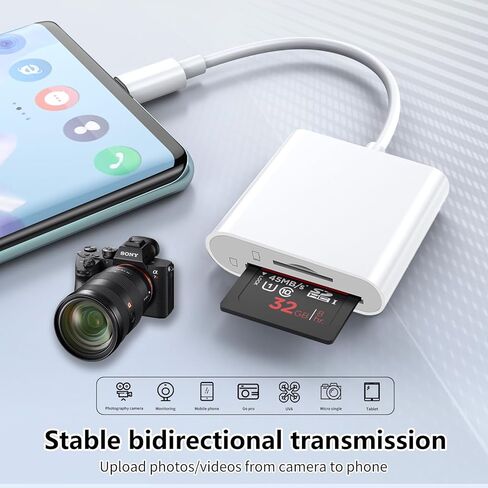 قارئ بطاقة SD لجهاز iPhone 15/16/17، قارئ بطاقة Sd USB C، قارئ بطاقة Micro Sd لجهاز iPad، قارئ بطاقة USB C Sd لجهاز iPad، التوصيل والتشغيل لا يتطلب تطبيق، محول للكاميرا الرقمية إلى الهاتف in Kuwait