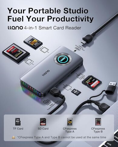 قارئ بطاقات llano CFexpress Type A/B، قارئ USB 3.2 Gen 2 (10 جيجابت في الثانية)، قارئ بطاقات 4 في 1 UHS-II SD&Micro SD/TF مع RGB وقارئ بطاقات ذاكرة USB C 4.0 لأنظمة التشغيل Windows وMac OS وLinux وiOS وiPadOS وAndroid in Kuwait