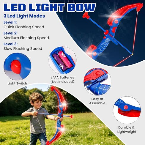 مجموعة القوس والسهم للأطفال، مجموعة الرماية مع قوس مضيء LED و10 سهام كأس شفط وجعبة سهم وهدف، لعبة صيد رياضية داخلية في الهواء الطلق، هدية عيد ميلاد للأولاد والبنات in Kuwait