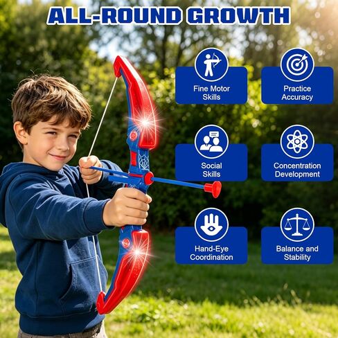 مجموعة القوس والسهم للأطفال، مجموعة الرماية مع قوس مضيء LED و10 سهام كأس شفط وجعبة سهم وهدف، لعبة صيد رياضية داخلية في الهواء الطلق، هدية عيد ميلاد للأولاد والبنات in Kuwait