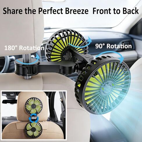 Car Fans for Backseat Kids, Car Fans Dual Head that Blow Cold Air, Cooling USB Back Seat 3 Speed 360 Degree Rotatable Headrest Fan, Adjustable Clip Vehicles Rear Seat Air Fan in Saudi Arabia