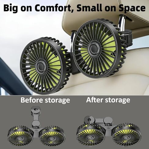 Car Fans for Backseat Kids, Car Fans Dual Head that Blow Cold Air, Cooling USB Back Seat 3 Speed 360 Degree Rotatable Headrest Fan, Adjustable Clip Vehicles Rear Seat Air Fan in Saudi Arabia