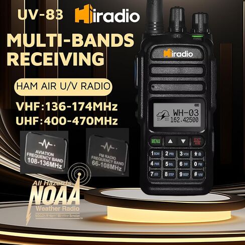 Y23UV-83 راديو احترافي ثنائي الاتجاه، 128 قناة UHF VHF جهاز اتصال لاسلكي محمول مع تنبيه الطقس NOAA، وضع الاستعداد المزدوج، VOX، راديو FM، شحن USB-C لموقع العمل، في الهواء الطلق in Kuwait