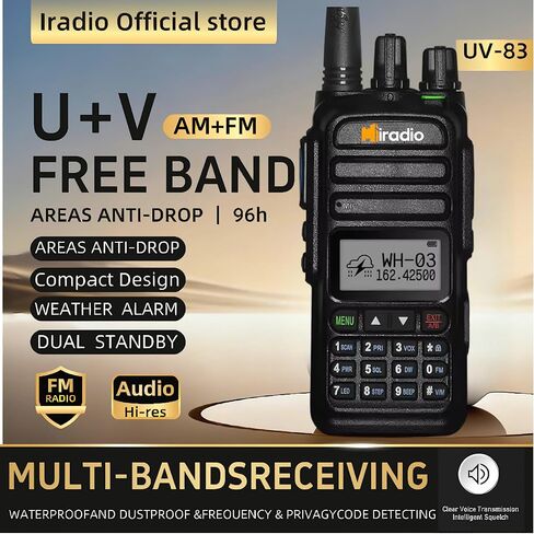 Y23UV-83 راديو احترافي ثنائي الاتجاه، 128 قناة UHF VHF جهاز اتصال لاسلكي محمول مع تنبيه الطقس NOAA، وضع الاستعداد المزدوج، VOX، راديو FM، شحن USB-C لموقع العمل، في الهواء الطلق in Kuwait