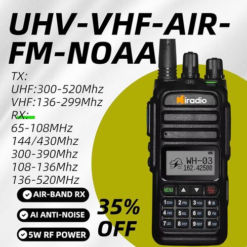 Y23UV-83 راديو احترافي ثنائي الاتجاه، 128 قناة UHF VHF جهاز اتصال لاسلكي محمول مع تنبيه الطقس NOAA، وضع الاستعداد المزدوج، VOX، راديو FM، شحن USB-C لموقع العمل، في الهواء الطلق in Kuwait