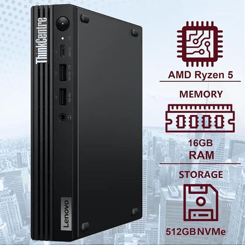 Lenovo ThinkCentre M75q Gen 5 Tiny Business Desktop (AMD Ryzen 5 8500GE (> Intel i7-12700T), 16GB DDR5, 512GB SSD, Radeon 740M Graphics) MFF, Mini PC, DisplayPort, HDMI, Ethernet, Wi-Fi 6E, Win 11 Pro in Saudi Arabia