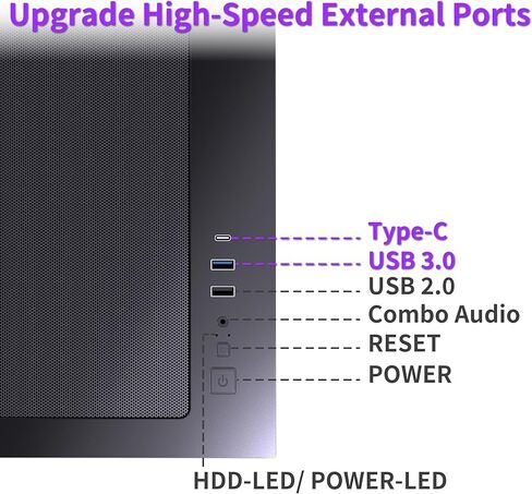 حافظة كمبيوتر MUSETEX Y6، مثبتة مسبقًا 7 مراوح PWM ARGB، حقيبة كمبيوتر ATX Mid Tower، حقيبة كمبيوتر للألعاب مع نوع C، زجاج مقسى كامل الرؤية بزاوية 270 درجة، أسود in Kuwait