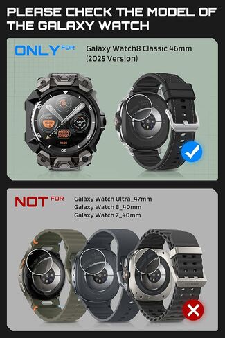SUPCASE for Samsung Galaxy Watch 8 Classic 46mm Case with Band (Unicorn Beetle Ore), [2 Pack Screen Protector] Rugged Protective Cover with Adjustable Strap Band, Black in Saudi Arabia