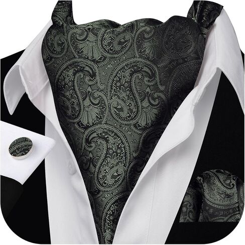 Barry.Wang Ascot Ties Cravat Tie Men Paisley Plaid Scarf Self Tie Pocket Square Cufflinks Set Wedding Party in Kuwait