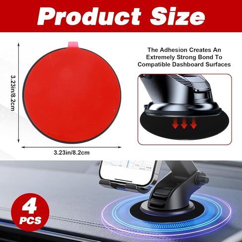 4 PCS Dashboard Pad for Suction Phone Mount, 3.23" Ultra Sticky Heat-Resistant Replacement Disc for Car Dashboard, Universal Car Dashboards Phone Holder in Saudi Arabia