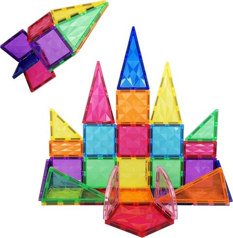 PicassoTiles 41 قطعة من البلاط المغناطيسي بناء كتلة لعبة البناء مجموعة المنشور المغناطيس بلاط كتل STEM STEAM مجموعة التعلم التعليم المبكر منشئ اللعب للأطفال الصغار صبي فتاة سن 3+ PT41 in Kuwait