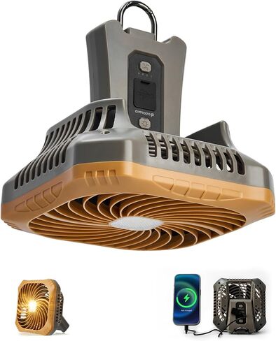 Odoland Portable Camping Fan with LED Lantern, 40H Rechargeable Battery Operated Quiet Tent Fan with Hanging Hook for RV Car Beach Outdoor Hurricane Emergency Outages in Saudi Arabia