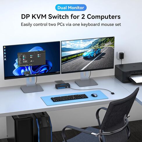 8K Displayport KVM Switch 2 شاشات 2 جهاز كمبيوتر منفذ عرض 4K @ 120 هرتز USB3.0 شاشة مزدوجة KVM مفاتيح لشاشتين مشاركة الكمبيوتر وشاشتين ومجموعة واحدة من طابعة لوحة المفاتيح والماوس وقرص U مع كابلين USB in Kuwait