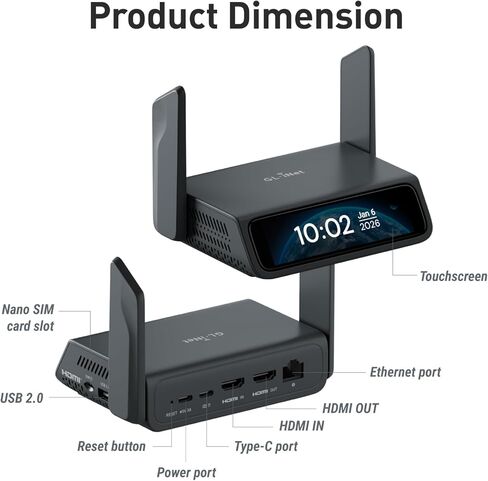 GL.iNet Comet 5G (GL-RM10RC) Remote 5G KVM with Failover, 4K@30FPS HDMI Passthrough, Wi-Fi 6 & Ethernet, 3.69" Touchscreen, 64GB eMMC, Tailscale Remote Access for Disaster Recovery, IT Professional in Saudi Arabia