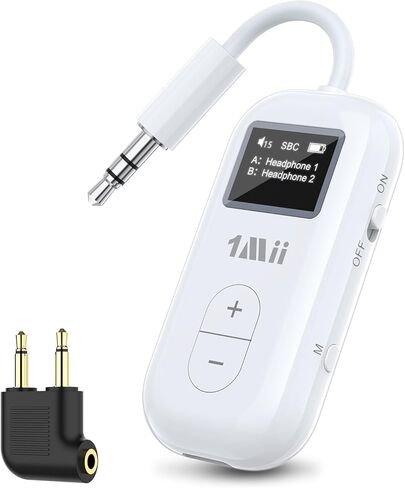 1Mii SafeFly Dual | محول بلوتوث للطائرة لأجهزة AirPods أو سماعات الرأس، جهاز إرسال بلوتوث مع شاشة، التحكم في مستوى الصوت، aptX Adaptive & HD، مقبس صوت Aux 3.5 مم للطائرة، رحلة السفر in Kuwait