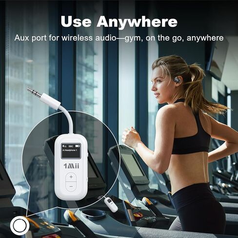 1Mii SafeFly Dual | محول بلوتوث للطائرة لأجهزة AirPods أو سماعات الرأس، جهاز إرسال بلوتوث مع شاشة، التحكم في مستوى الصوت، aptX Adaptive & HD، مقبس صوت Aux 3.5 مم للطائرة، رحلة السفر in Kuwait
