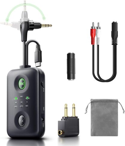 Bluetooth 5.4 Transmitter Receiver, Upgraded 180° Rotatable 3.5mm Aux/USB-C Adapter for Airplane, TV, PS5, Phone, Qualcomm aptX Adaptive Low Latency for Dual AirPods/Headphones (3 in 1) in Saudi Arabia