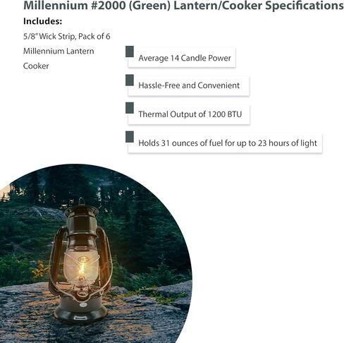 Light of Mine - Dietz #2000 Millennium Cooker Green Oil Lantern Stove Bundle Stove بما في ذلك 6 عبوات من القطن بنسبة 100%، شرائط فتيل 5/8 بوصة (#2000، GRN) in Kuwait