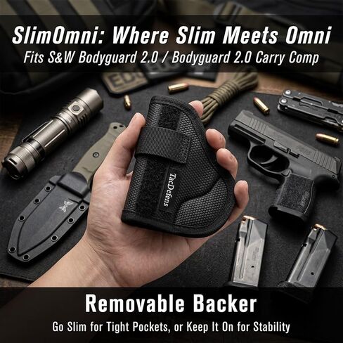 SlimOmni Bodyguard 2.0 Holster Pocket & IWB Combo (جيب وحافظة IWB لـ Bodyguard 2.0)، Omni-Carry Ambidextrous، ارتفاع قابل للتعديل بالكامل وغير قادر، داعم قابل للإزالة، يتضمن مشبك معدني in Kuwait